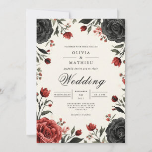 Moody Crimson Bloom Floral Wedding Einladung