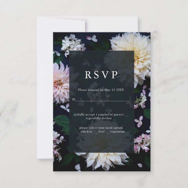 Moody Dahlia Blumenhochzeit RSVP grün Karte (Vorderseite)