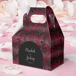 Moody Dark Burgundy Black Damask Arch Favor Box Geschenkschachtel