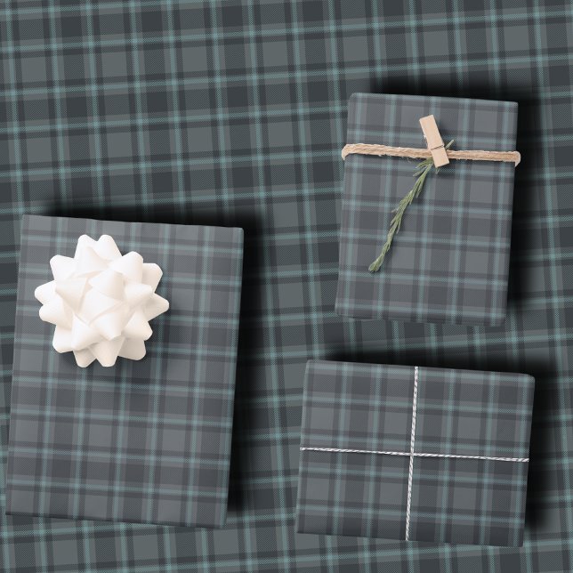 Moody Dark Charcoal Grey and Teal Tartan Plaid Geschenkpapier Set (Von Creator hochgeladen)