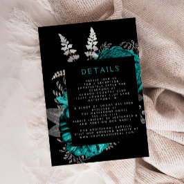 Moody Dark Floral Aquamarin Silver Wedding Details Begleitkarte
