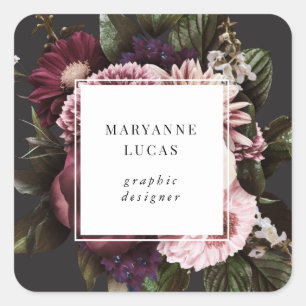 Moody Dark Floral Elegante Business Card Quadratischer Aufkleber