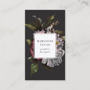 Moody Dark Floral Elegante Business Card Visitenkarte