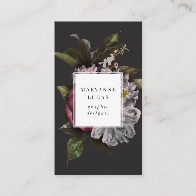 Moody Dark Floral Elegante Business Card Visitenkarte (Vorderseite)