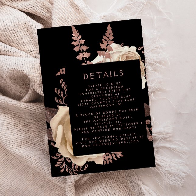 Moody Dark Floral Ivory Rose Gold Hochzeiten Detai Begleitkarte (Von Creator hochgeladen)