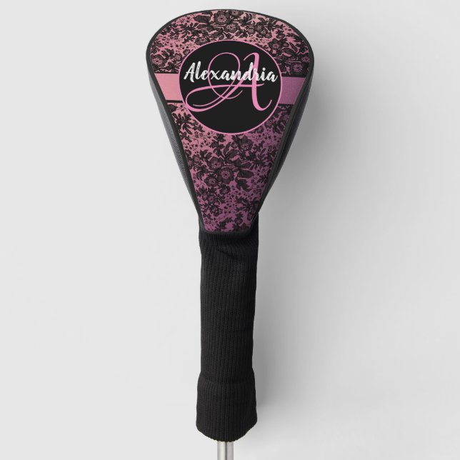 Moody Dark Floral on Pink Monogram Golf Headcover (Vorderseite)