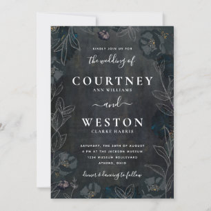 Moody Dark Floral Wedding Einladung
