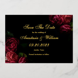 Moody Dark Floral Wedding Save the Date Foto Folieneinladung
