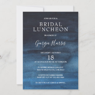 Moody Dark Navy Blue Watercolor Bridal Luncheon Einladung