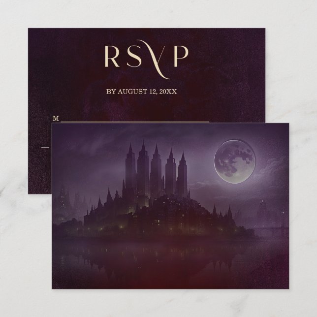 Moody Dark Romance Burgundy Velvet Wedding RSVP Karte (Vorne/Hinten)