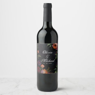 Moody dark Vintag floral Brautparty Weinetikett