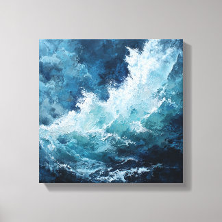 Moody Deep Blue Sea | Expressionist Impasto Wave Leinwanddruck