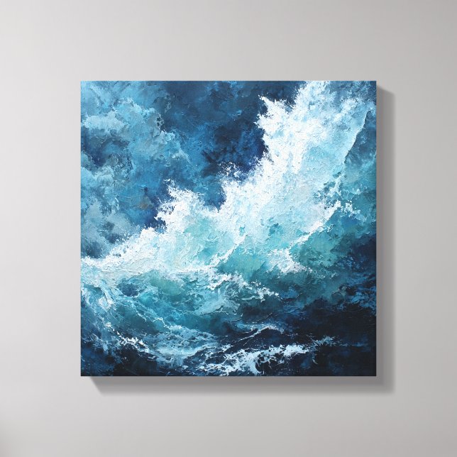 Moody Deep Blue Sea | Expressionist Impasto Wave  Leinwanddruck (Vorderseite)