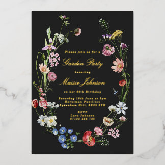 Moody Dutch Floral Garden Party Birthday Gold Folieneinladung