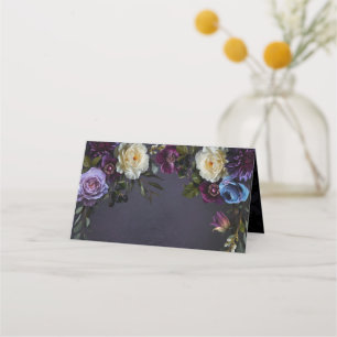 Moody Elegant Lila Gothic Floral zweiseitig Platzkarte