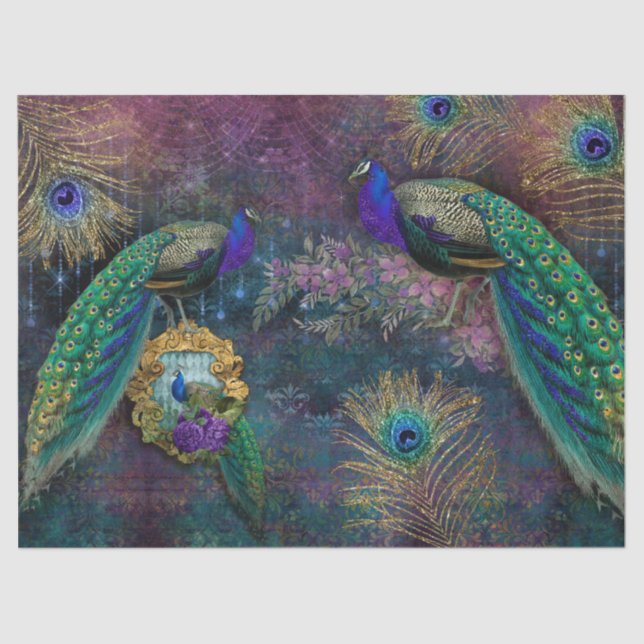 Moody Elegant Peacock Feather Glitzer Decoupage Seidenpapier (Vorderseite)