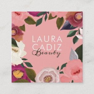 Moody & elegante Aquarell Blumenarrangements Rosa Quadratische Visitenkarte