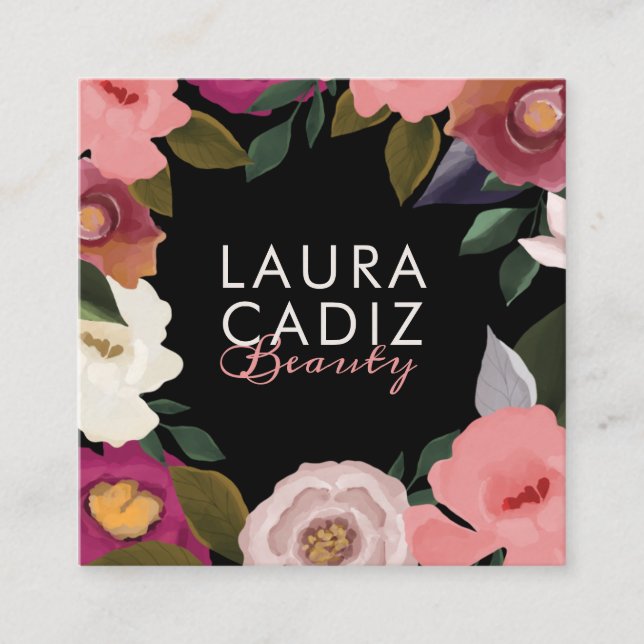 Moody & elegante Aquarellbilder Schwarz Quadratische Visitenkarte (Vorderseite)