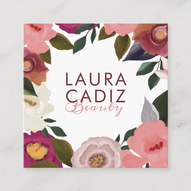 Moody & elegante Aquarellbilder Weiß Quadratische Visitenkarte (Vorderseite)