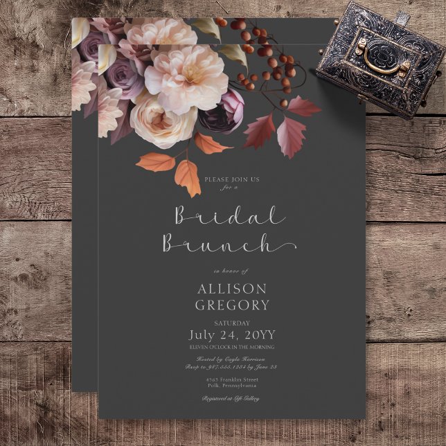 Moody Fall Burgundy & Cream Peonies Bridal Brunch Einladung (Moody Fall Burgundy & Cream Peonies Bridal Brunch Invitation)