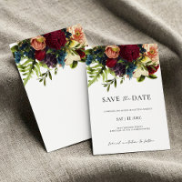 Moody floral Burgundy Wedding Save the Date