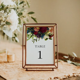 Moody Floral Burgundy Wedding Tischnummer