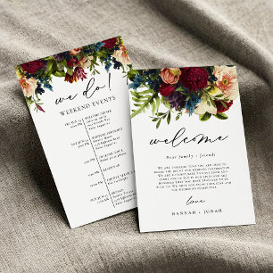 Moody Floral Burgundy Wedding Welcome Bag Card Einladung