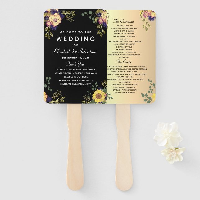 Moody Floral Floral Wedding Program Hand Fan Fächer (Vorne und Hinten)