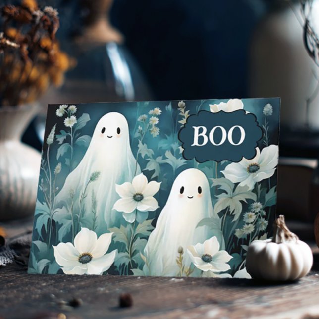 Moody Floral Ghosts Halloween Feiertagskarte (Moody Ghost Halloween Card
)