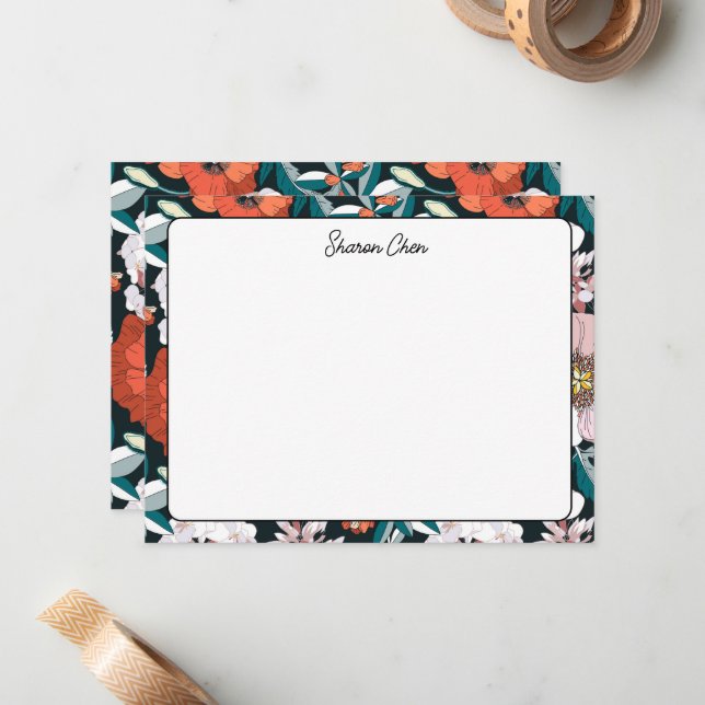 Moody Floral Individuelle Name Stationery Mitteilungskarte (Vorderseite/Rückseite Beispiel)