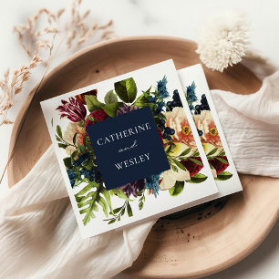 Moody Floral Navy & Burgundy Wedding Serviette