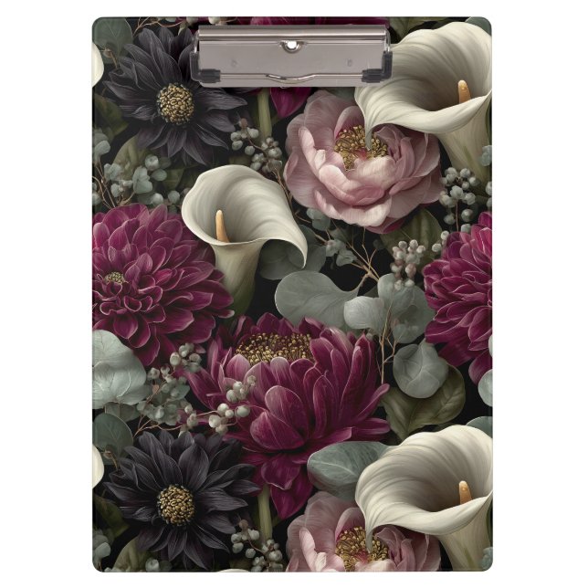 Moody Floral Pattern with Dahlias and Calla Lilies Klemmbrett (Vorderseite)