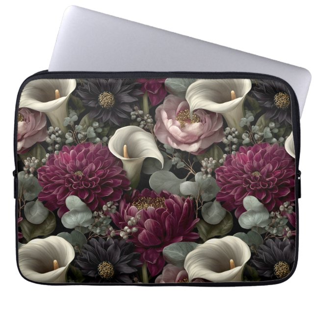 Moody Floral Pattern with Dahlias and Calla Lilies Laptopschutzhülle (Vorderseite)