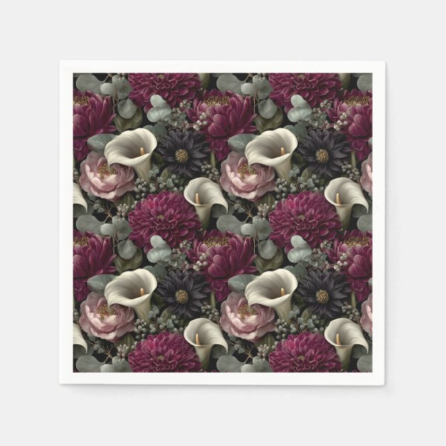 Moody Floral Pattern with Dahlias and Calla Lilies Serviette (Vorderseite)