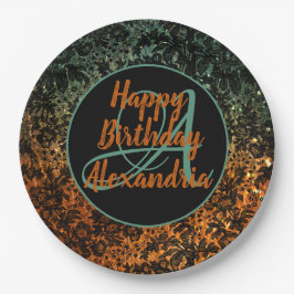 Moody Floral Personalisiert Monogram Geburtstag Pappteller