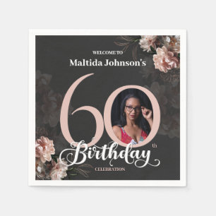 Moody Floral Pink, 60. Geburtstag, Custom Foto Serviette