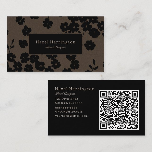 Moody floral QR Code Business Card Floral Visitenkarte (Vorne/Hinten)