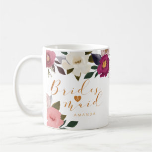 Moody Floral Watercolor Bridesmaid Monogramm Kaffeetasse