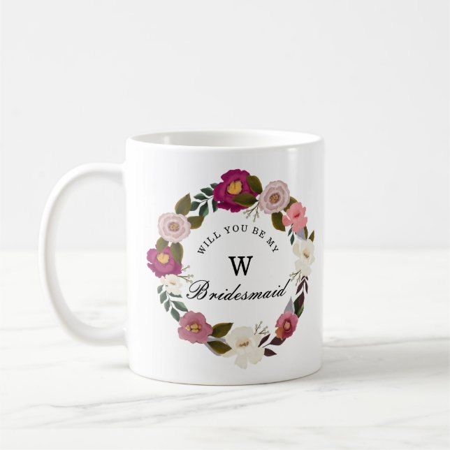 Moody Floral Watercolor Wreath Bridesmaid Kaffeetasse (Links)