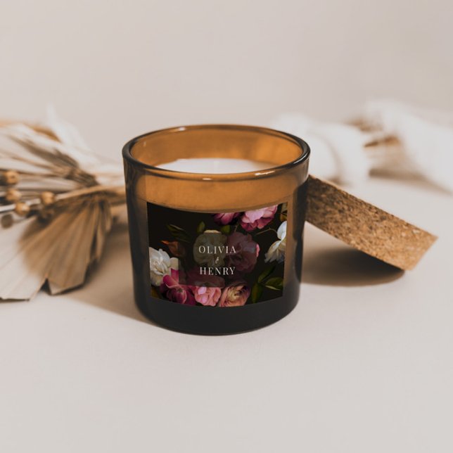 Moody Floral Wedding Dark Romantic Black Burgundy Rechteckiger Aufkleber (Von Creator hochgeladen)