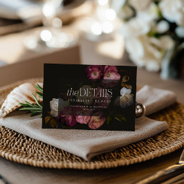 Moody Floral Wedding Details Burgundy & Black RSVP Karte
