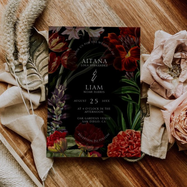 Moody Floral Wedding Einladung (Von Creator hochgeladen)