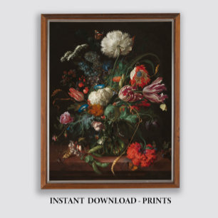 Moody florale Ölgemälde, antikes dunkles Stilllebe Poster