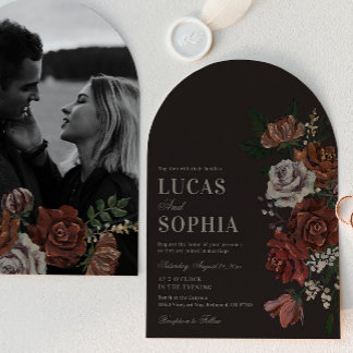 Moody Florals Arch Wedding Invitation Einladung