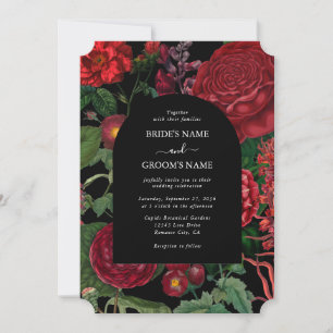 Moody Florals Black Arch Burgundy Red Wedding Einladung