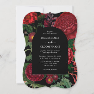 Moody Florals Black Arch Burgundy Red Wedding Einladung