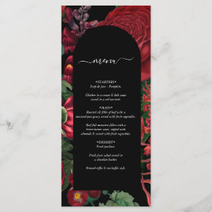 Moody Florals Black Arch Burgundy Red Wedding Menükarte