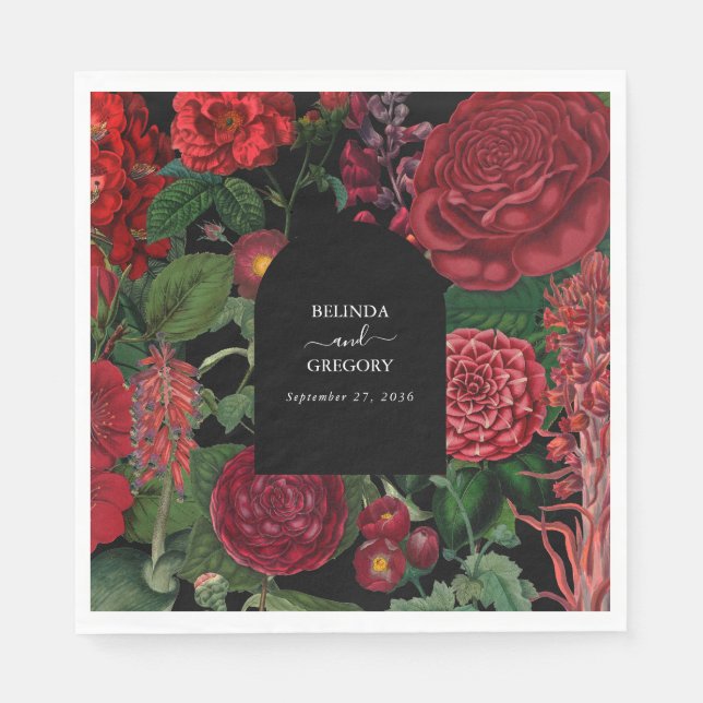 Moody Florals Black Arch Burgundy Red Wedding Serviette (Vorderseite)
