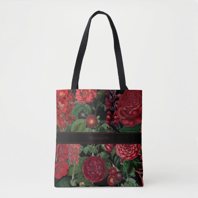 Moody Florals Black & Burgundy Monogram (Vorderseite)