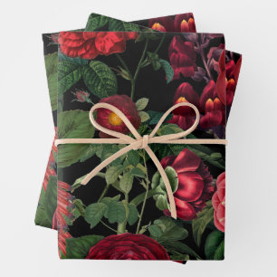 Moody Florals Black & Burgundy Vintag Geschenkpapier Set